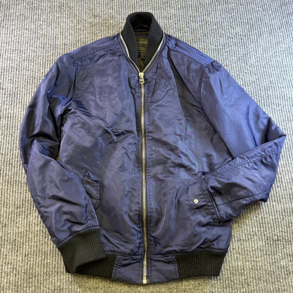 21Men LA Navy Blue Nylon Bomber Jacket Mens Small Full Zip Quilted Lining